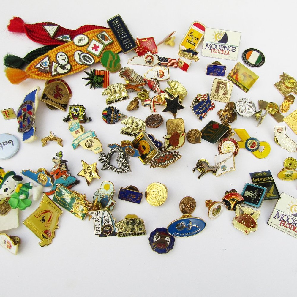 Vintage Enamel Pins Disney Warner Bros Military States Girl Scouts